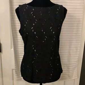 Laundry black flower sleeveless shell